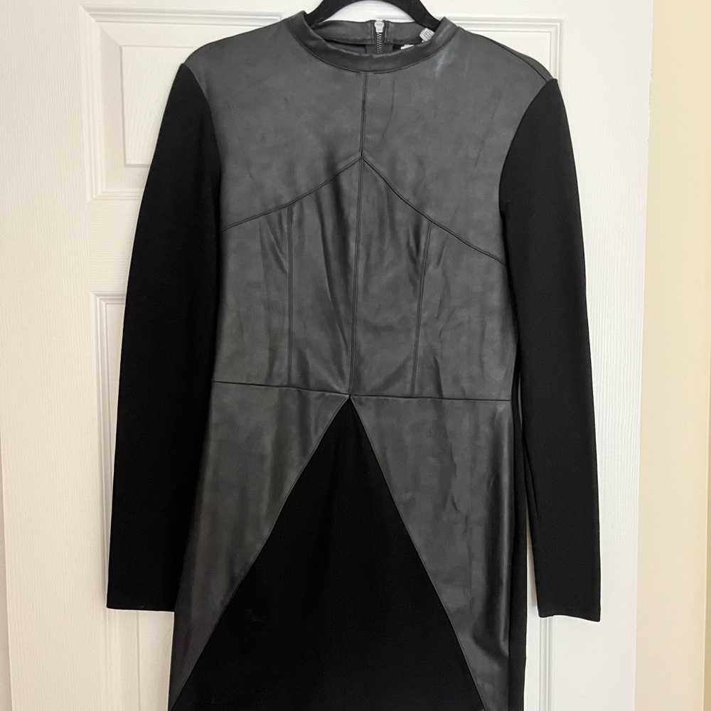 Black and faux leather  Long Sleeve Dress